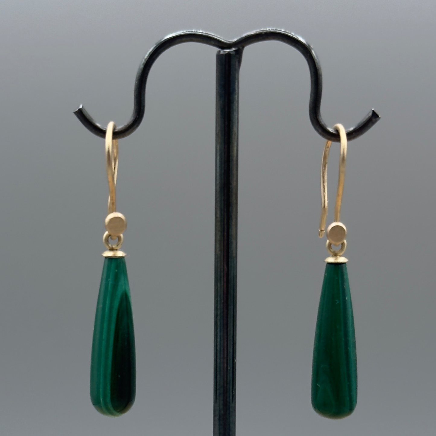 14k gold Malachite drop earrings