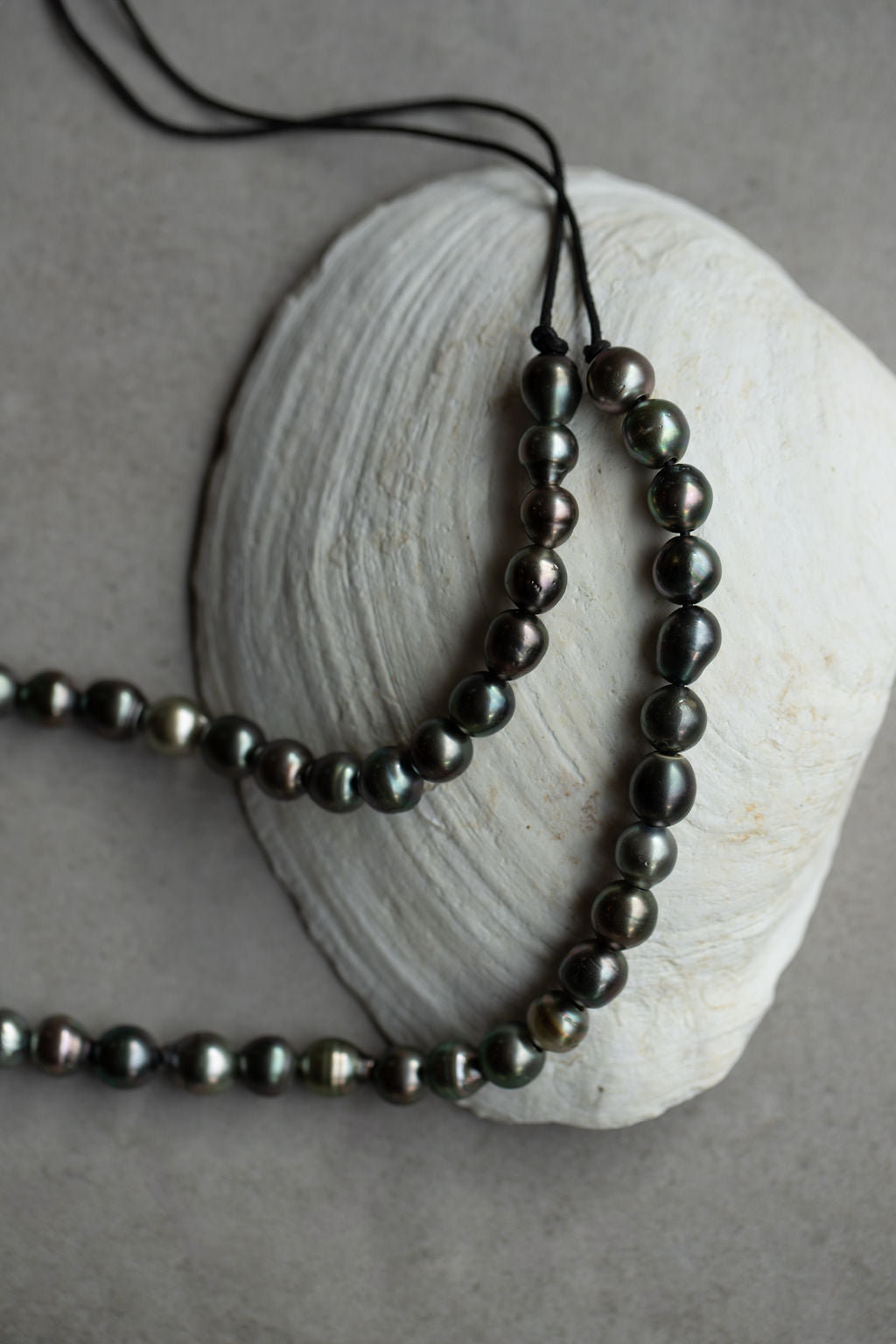 Tahitian pearl strand on leather necklace