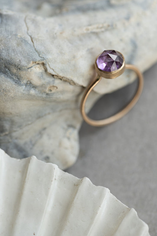 14k gold rose cut gemstone ring