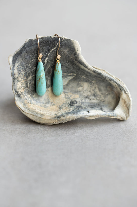 Kingman Turquoise and 14k gold drop earrings