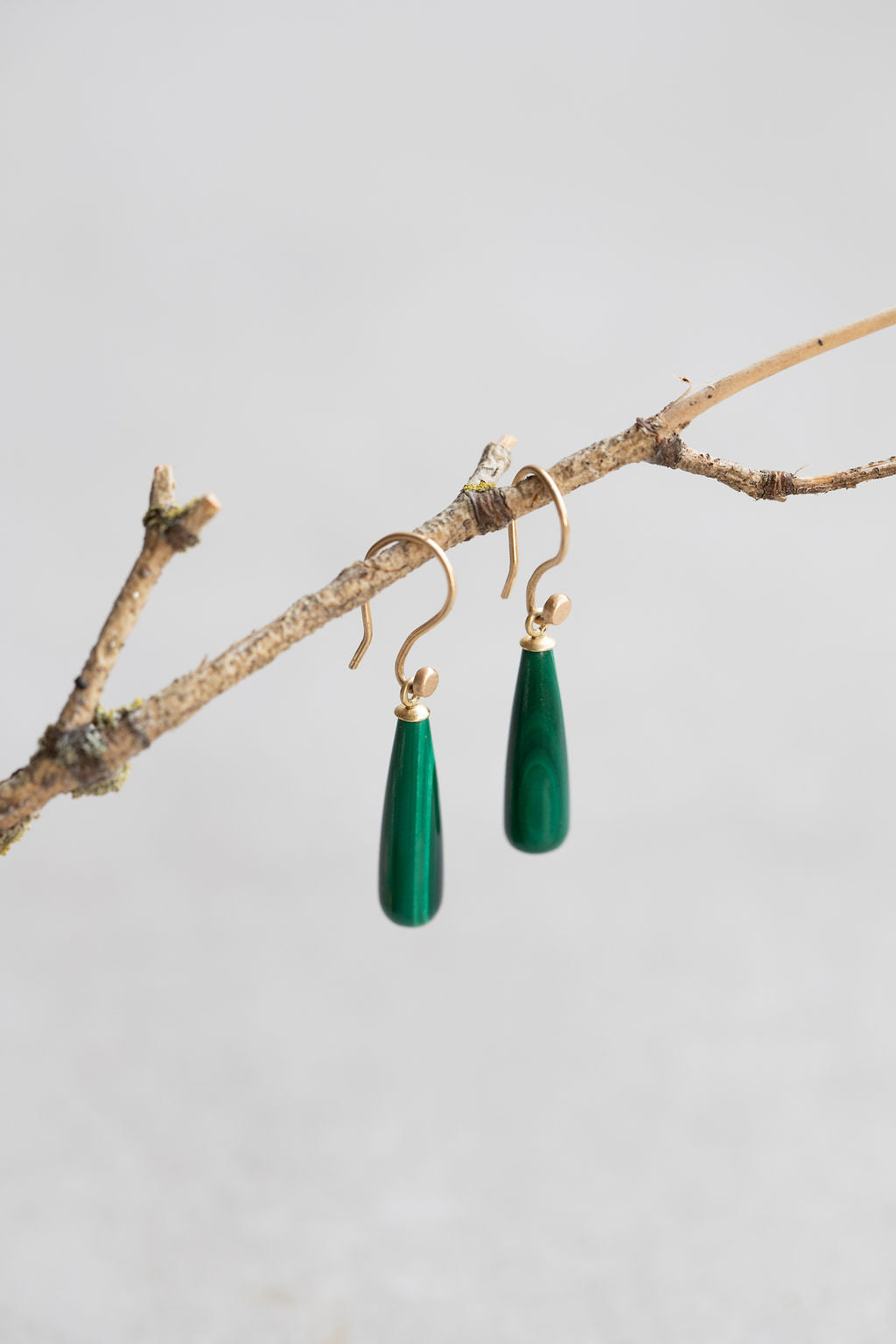 14k gold Malachite drop earrings