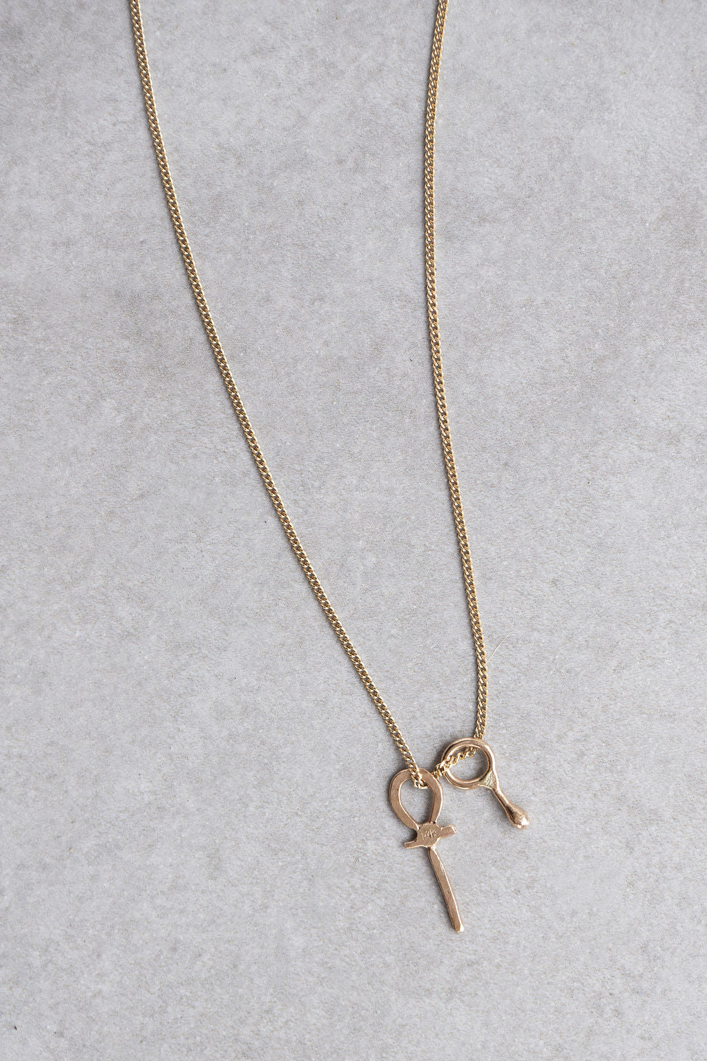 14k gold tiny Ankh and drop necklace