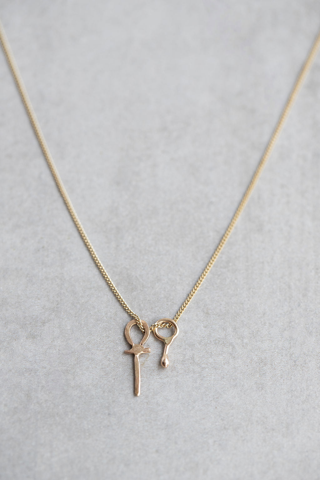 14k gold tiny Ankh and drop necklace